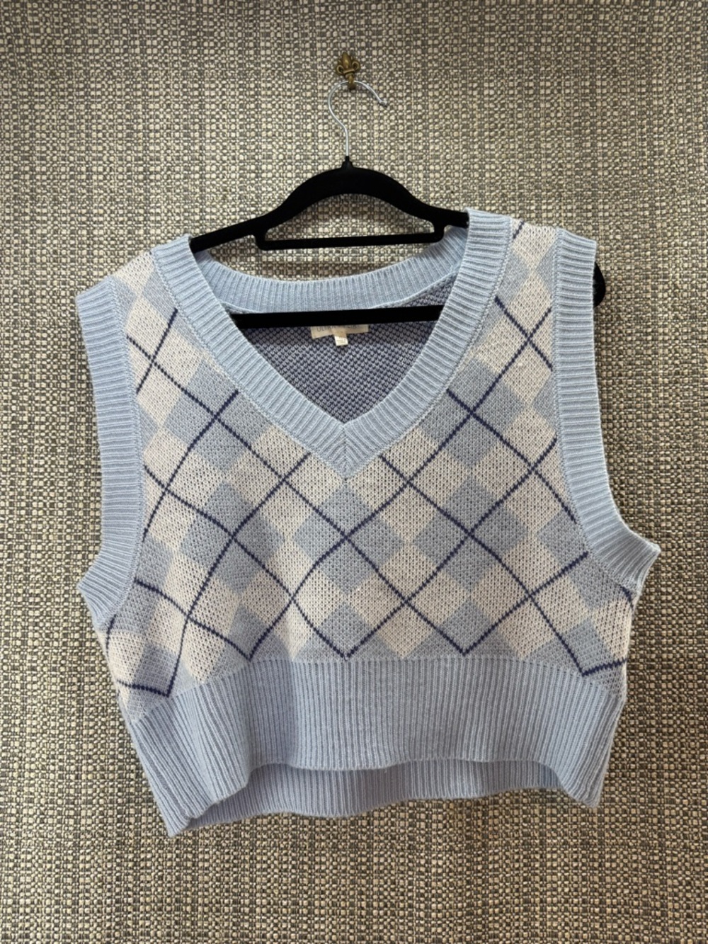 ULTRA FLIRT Argyle Pattered Cropped Sweater Vest Blues White Size XL Preppy